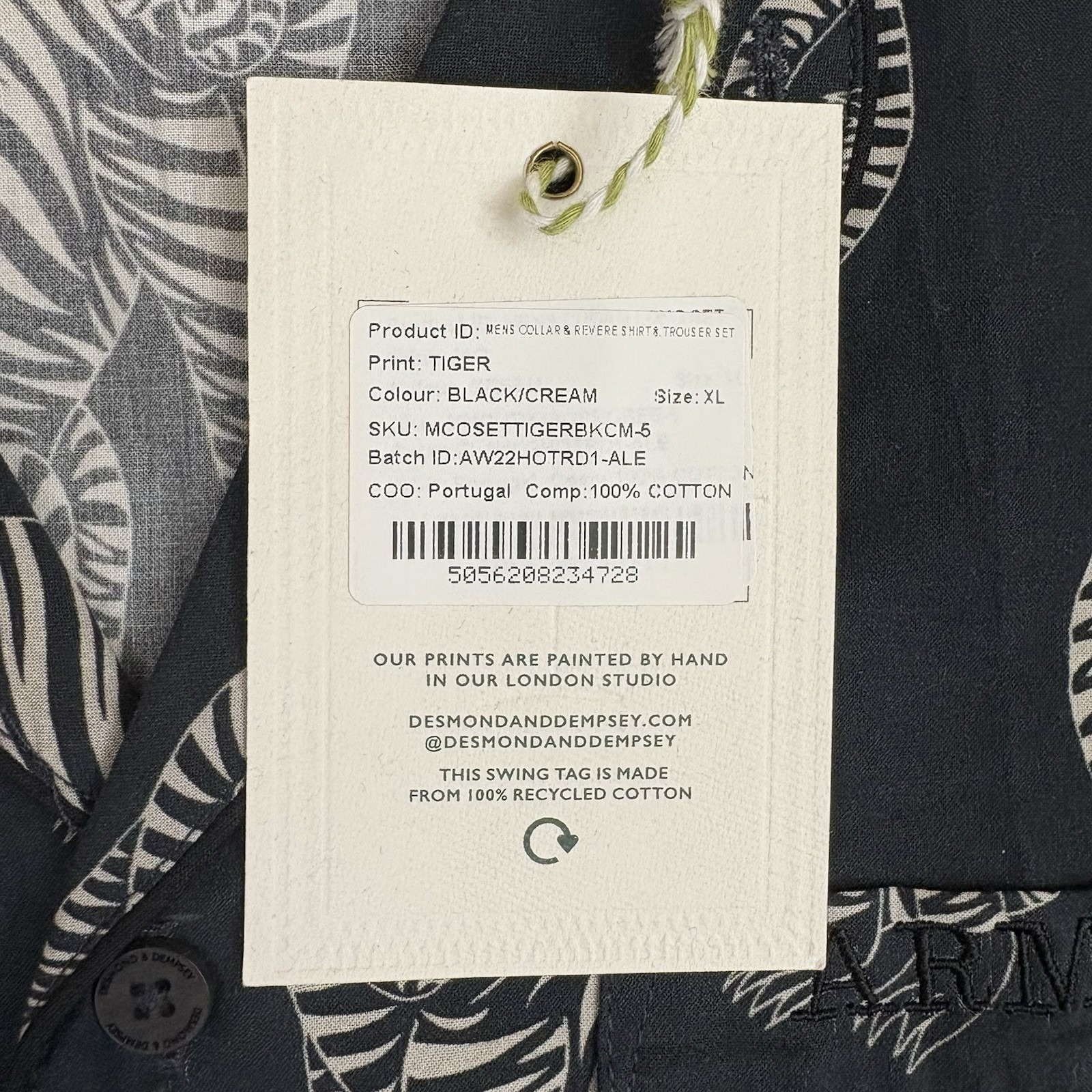 Desmond Dempsey Pajamas Top Mens Xl Sansidio Tiger Print New Nwt — image 7 of 8